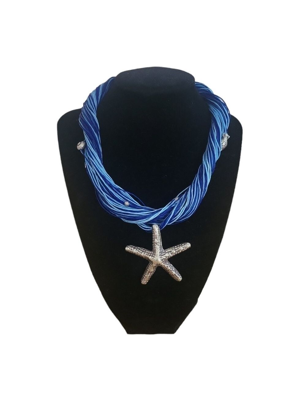 Handmade Blue Rope Starfish Necklace Coastal Statement Beach Jewelry